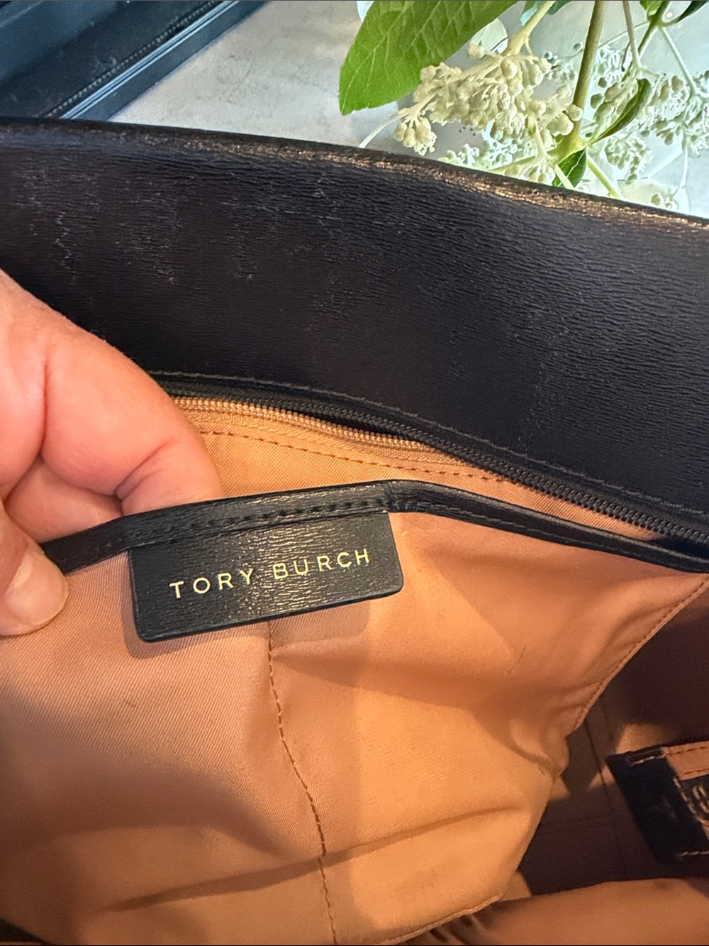 Tory Burch Black Leather Tote with tan Interior Trim - Picture 12 of 12